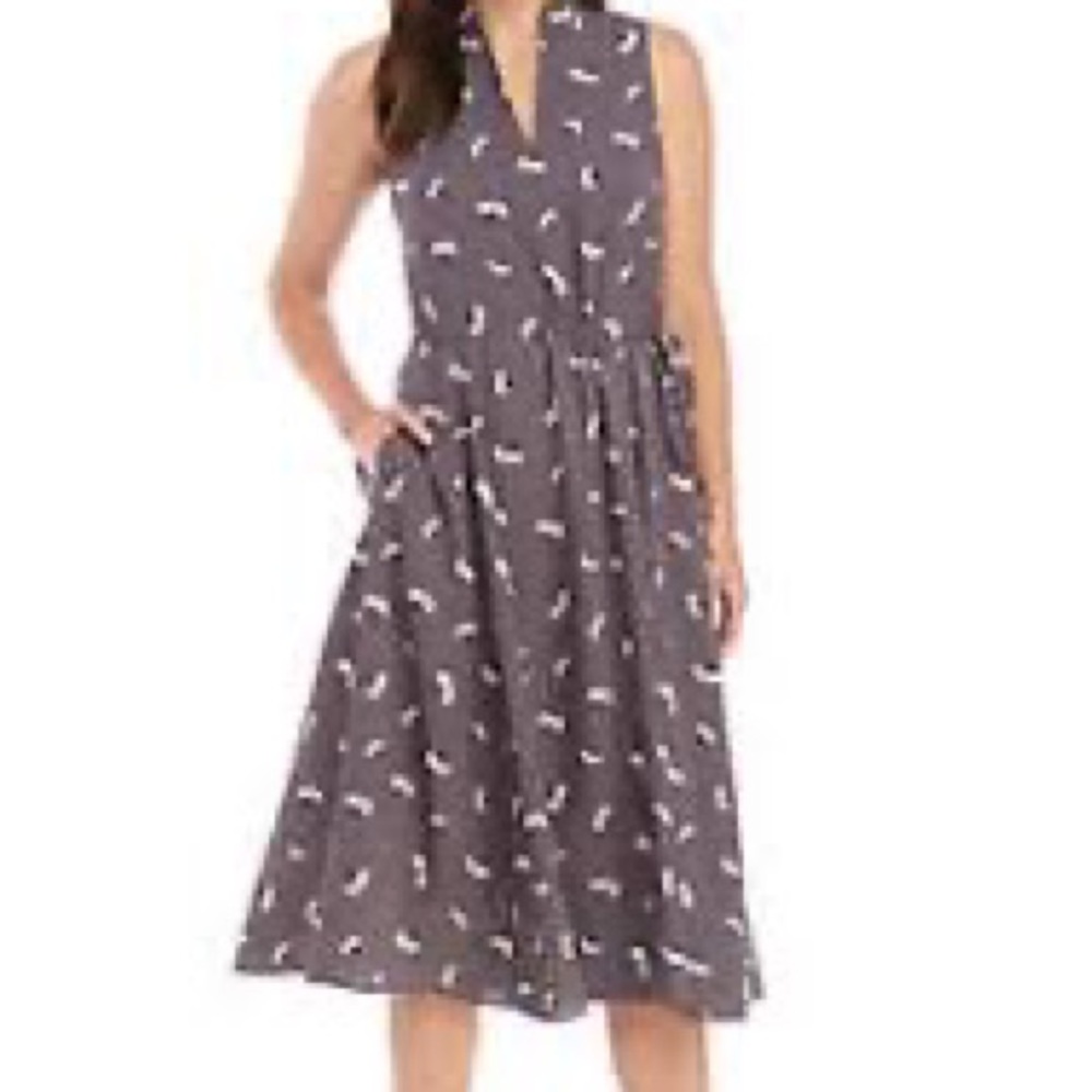 Anne Klein drawstring midi cinch waist v neck print